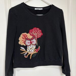 La go go Black Embroidered Owl Sweatshirt | Size S | Whimsical Fall Vibes